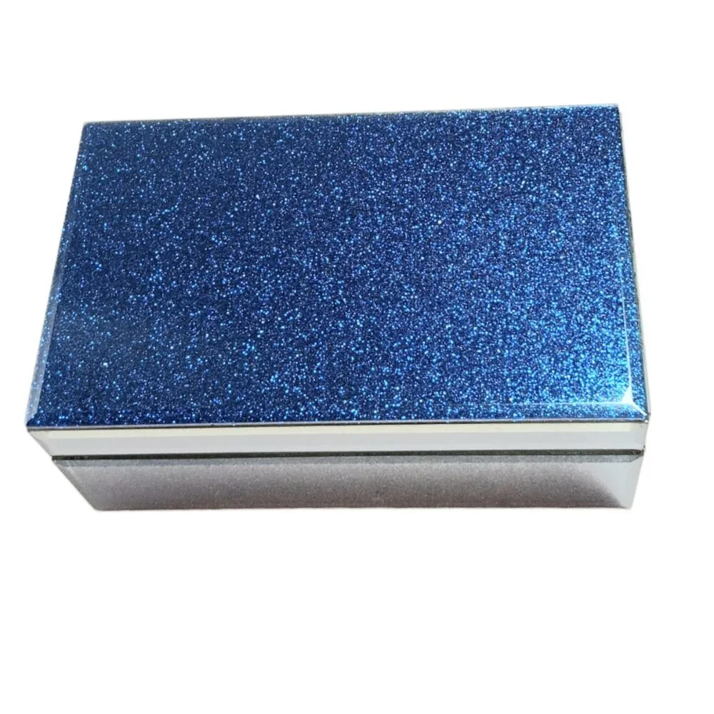 Blue Glitter Jewlery Box Sparkle Shimmer Hinged With Lid Rectangle Keepsake Box